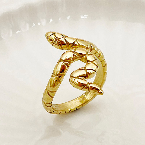 Clássico retro cobra chapeamento de aço inoxidável escultura anéis banhados a ouro