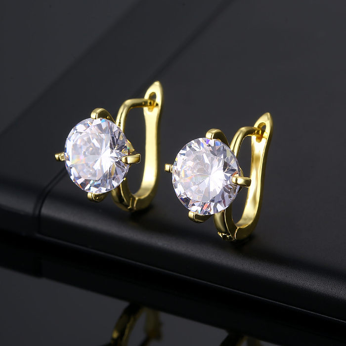 1 Pair Elegant Round Plating Inlay Copper Zircon Gold Plated Ear Studs