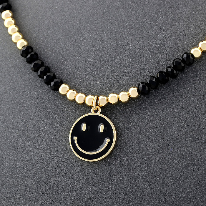 Ethnic Style Classic Style Gossip Bottle Cap Smiley Face Copper Enamel Plating 18K Gold Plated Pendant Necklace