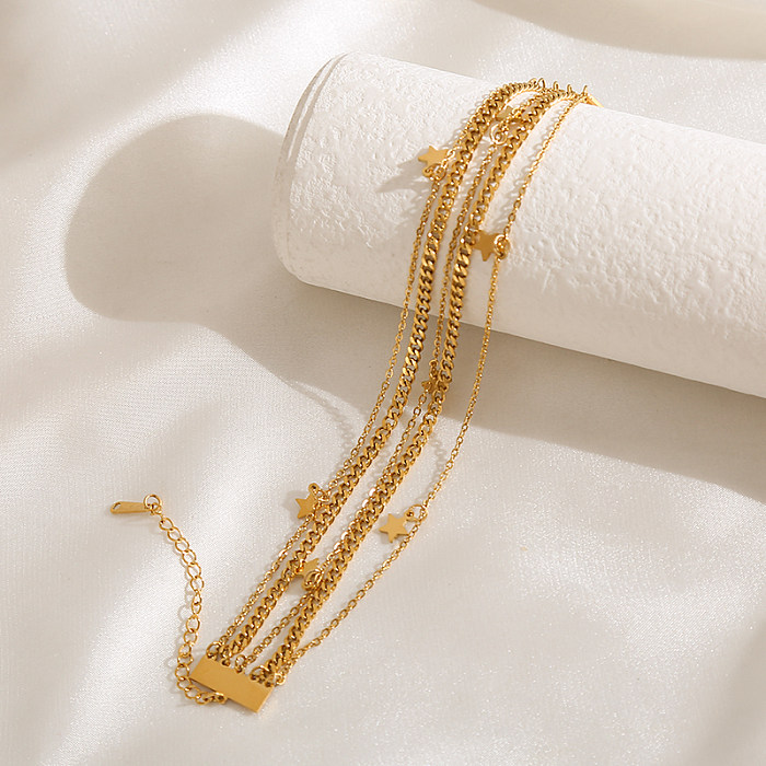 Colar de pulseiras banhado a ouro com revestimento de aço de titânio estrela de folha de estilo simples