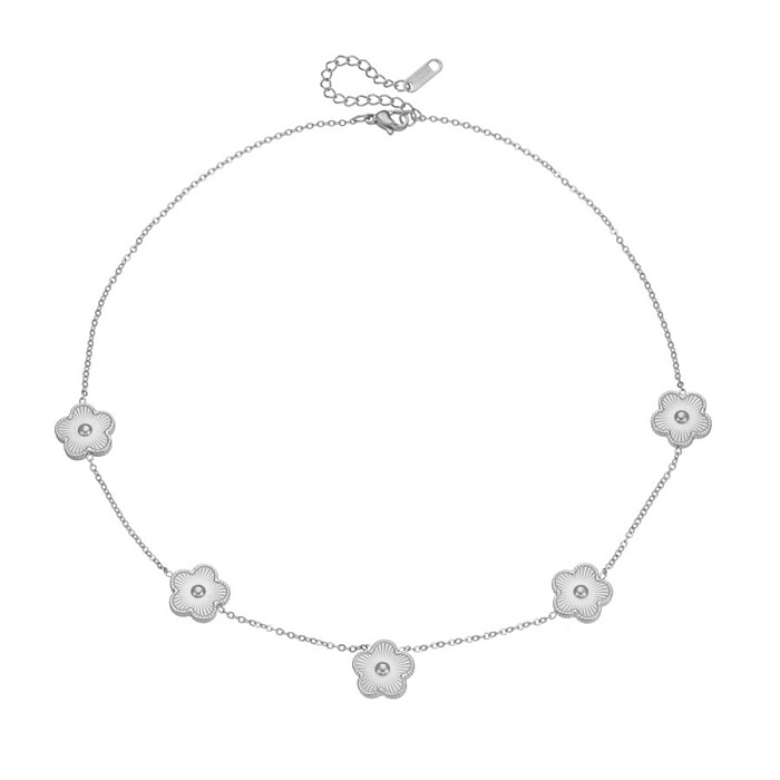 Retro Simple Style Flower Titanium Steel Inlay Artificial Gemstones Earrings Necklace