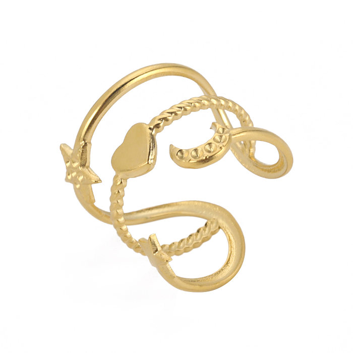 بيع المصنع مباشرة مجوهرات نسائية بسيطة ورائعة رومانسية الحب نجمة القمر خاتم مفتوح من الفولاذ المقاوم للصدأ