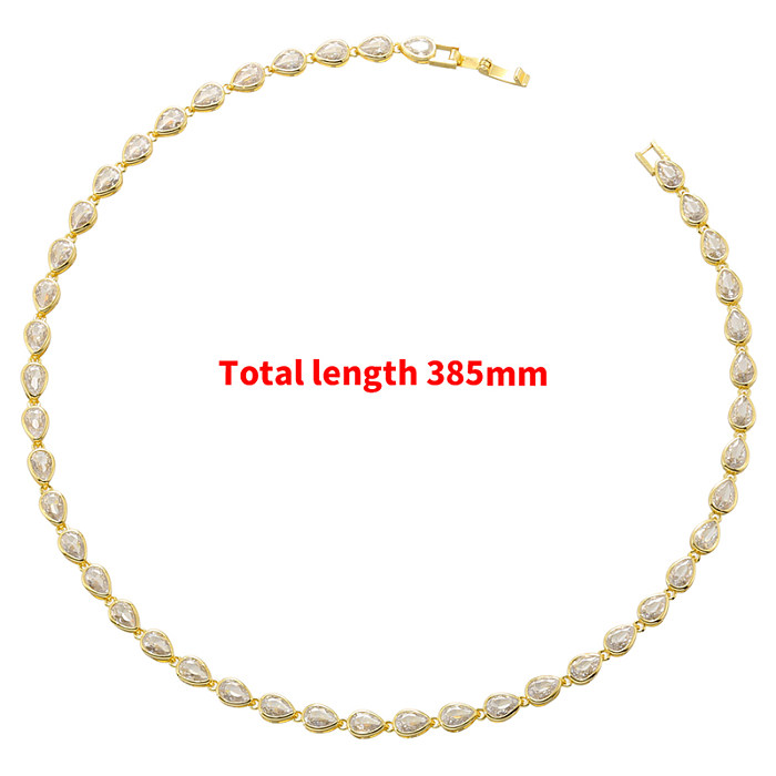 Elegant Glam Water Droplets Brass Plating Inlay Zircon 18K Gold Plated Bracelets Necklace