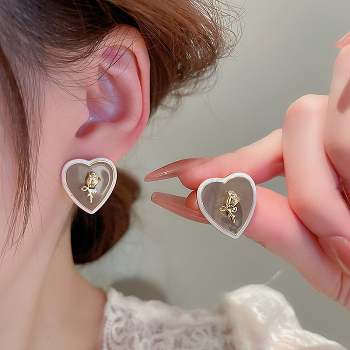 1 Paar Retro-Ohrringe mit Blumen-Kupfer-Emaille-Inlay, künstlichen Perlen und Strasssteinen