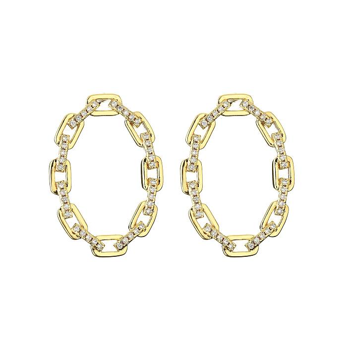 Style Vintage géométrique cuivre placage incrustation Zircon plaqué or 18K Bracelets boucles d'oreilles collier