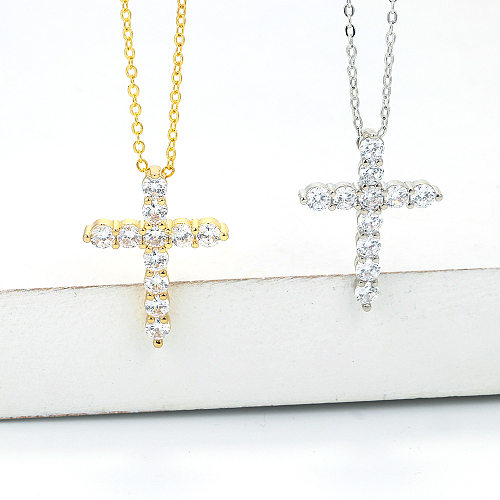 Collier en cuivre et Zircon, croix de mode, vente en gros