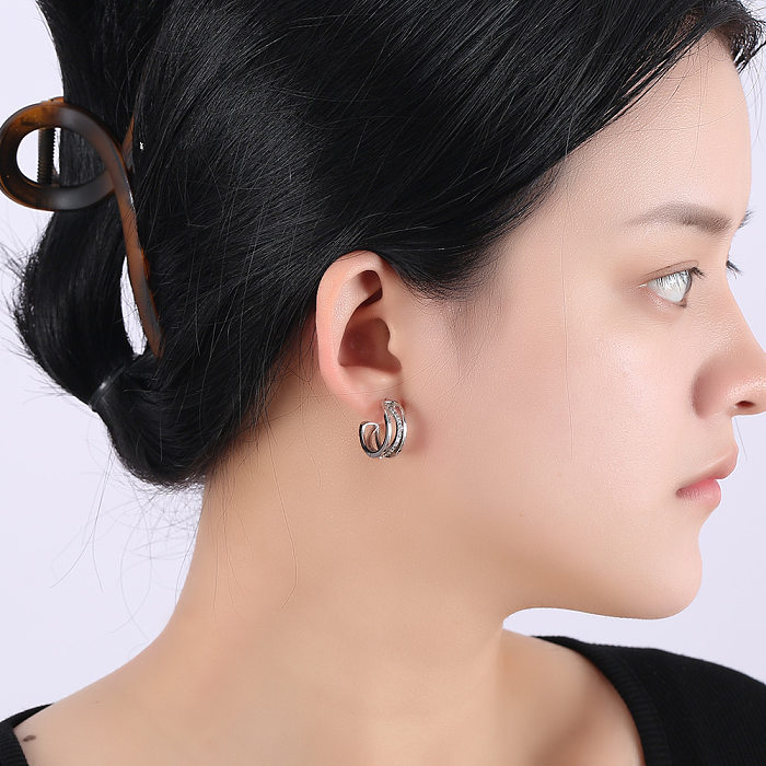 1 Pair Elegant Streetwear C Shape Plating Inlay Copper Zircon Ear Studs