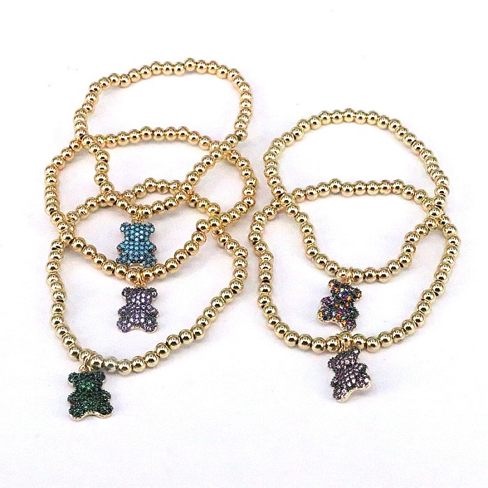 Bracelets plaqués or 18 carats avec incrustation de perles de cuivre en forme d'ours mignon