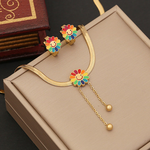 1 Pair Fashion Flower Stainless Steel Plating Earrings Necklace