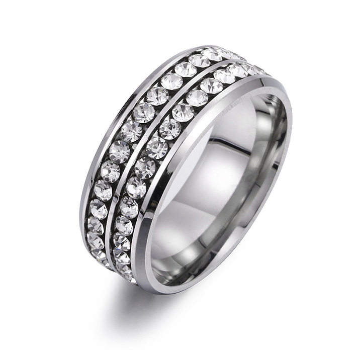 Cross-border European And American Stainless Steel Ring Wholesale Double Row Diamond Zircon Jewelry