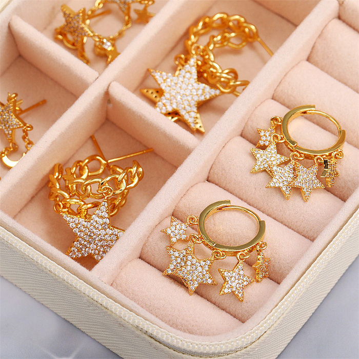 European And American Style Five-pointed Star Pendant Copper Zirconium Stud Earrings