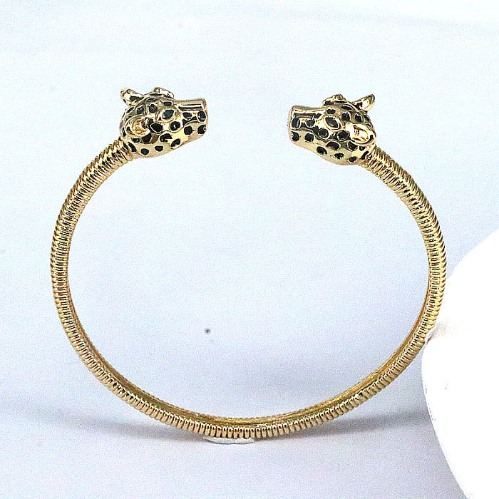Pulseira de zircão banhada a ouro de cobre animal geométrico retrô leopardo 1 peça
