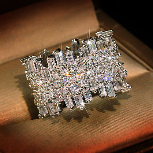 Elegant Shiny Irregular Brass Inlay Zircon Wide Band Rings