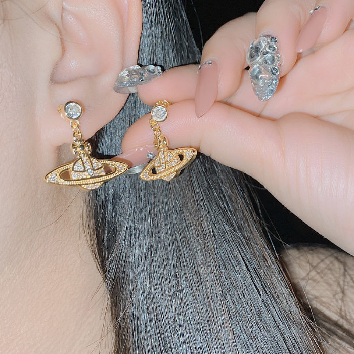 Boucles d'oreilles pendantes avec incrustation de cuivre de couleur unie, pierres précieuses artificielles, à la mode