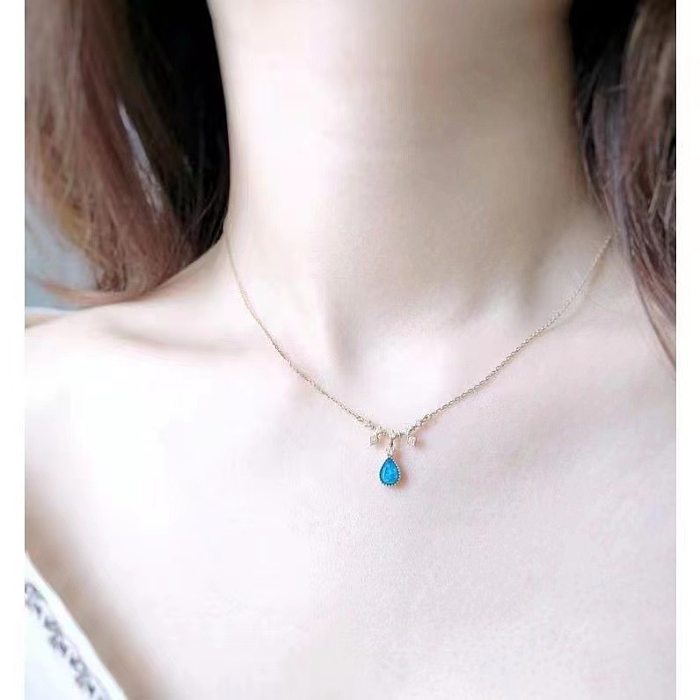 Sweet Heart Shape Rhombus Copper Inlay Zircon Pendant Necklace