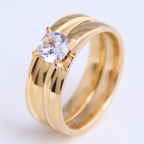 Korean Fashion Stainless Steel Inlaid Zirconium Ring