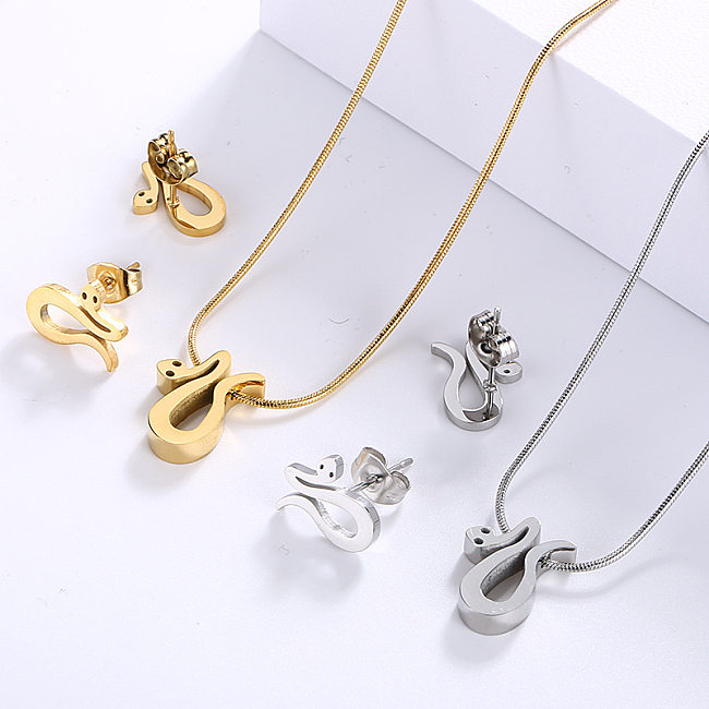 New Simple Personality Titanium Steel Snake-Shaped Ear Stud Necklace Suit Korean Fashion Girls' Ornament Wholesale