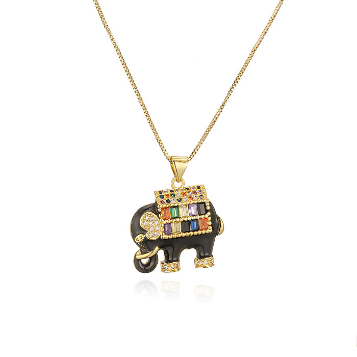 Fashion Elephant Copper Enamel Gold Plated Zircon Pendant Necklace 1 Pair