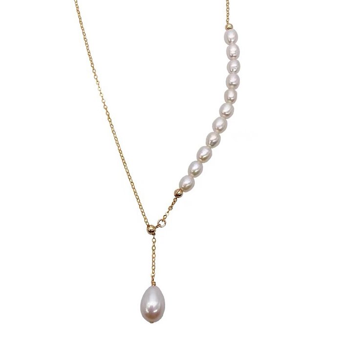 Simple Style Solid Color Freshwater Pearl Copper 14K Gold Plated Necklace In Bulk