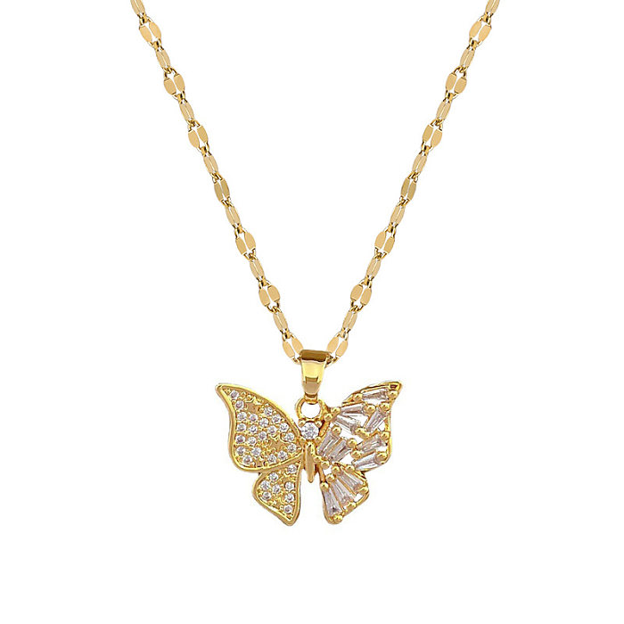 Sweet Butterfly Titanium Steel Copper Inlay Zircon Earrings Necklace