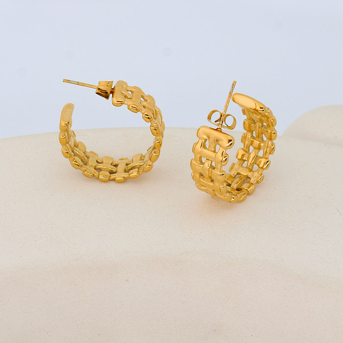 Boucles d'oreilles en acier inoxydable, Style Simple rétro, cercle en forme de C, anneaux plaqués