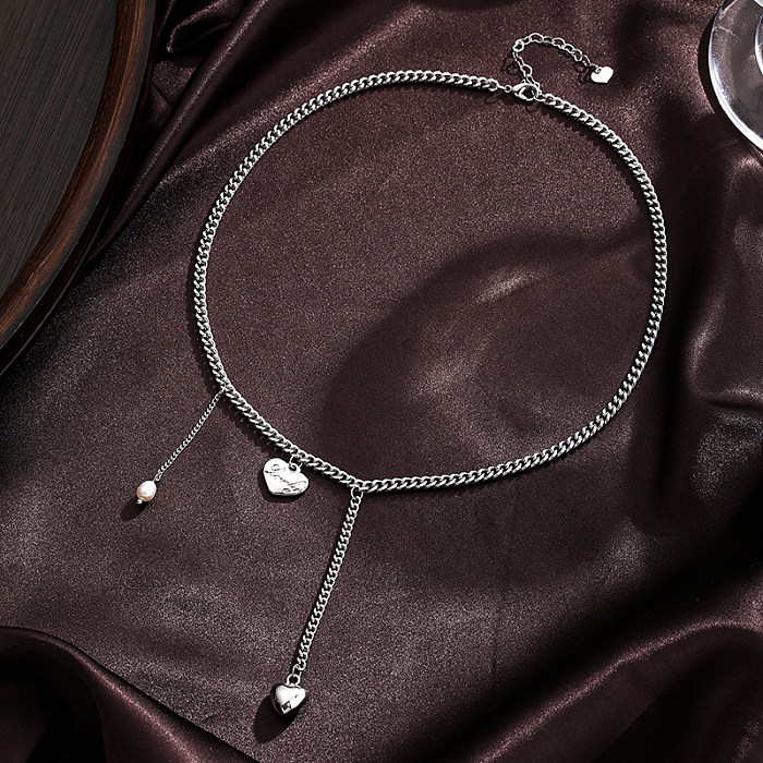 Collier pendentif plaqué argent, Style Cool, en forme de cœur, placage de perles en cuivre, Style IG