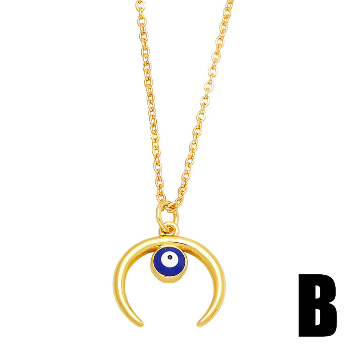 Retro Devil'S Eye Moon Copper Gold Plated Zircon Pendant Necklace 1 Piece