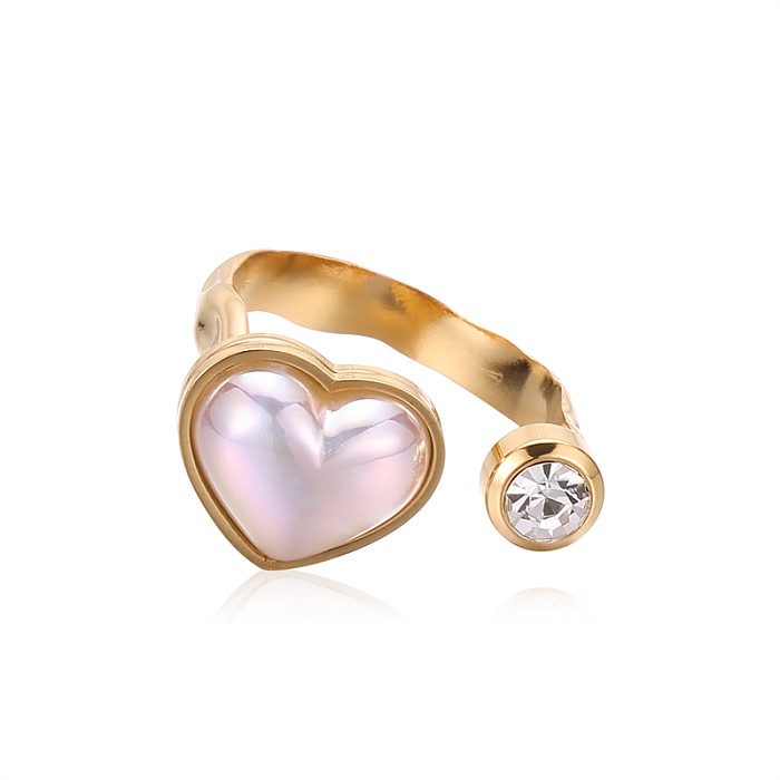 Wholesale Shiny Heart Shape Stainless Steel Inlay Zircon Open Rings
