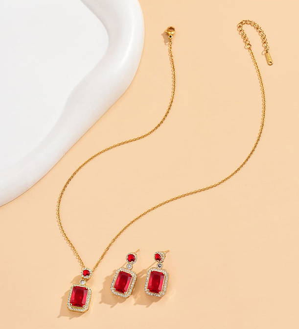 Elegant Modern Style Korean Style Geometric Copper Inlay Zircon Earrings Necklace