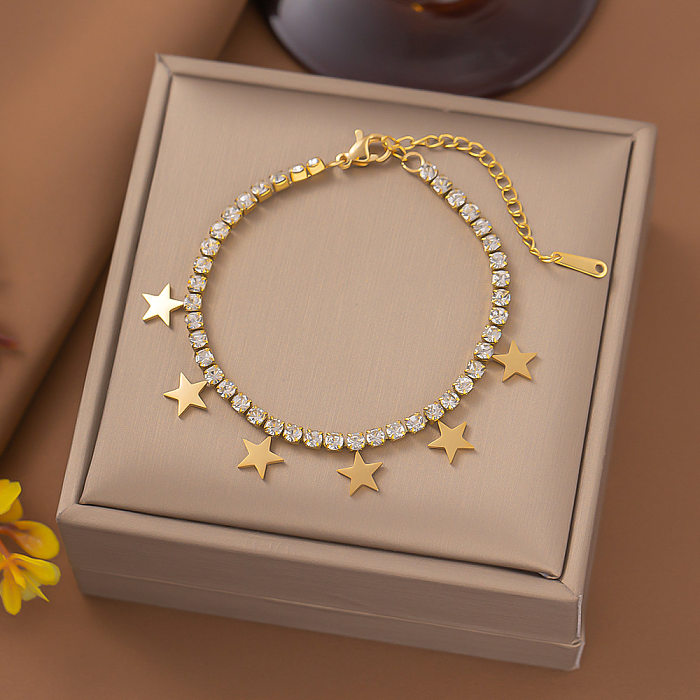 Lady Star Titanstahl-Beschichtung, Intarsien, künstliche Edelsteine, Armbänder, Halskette