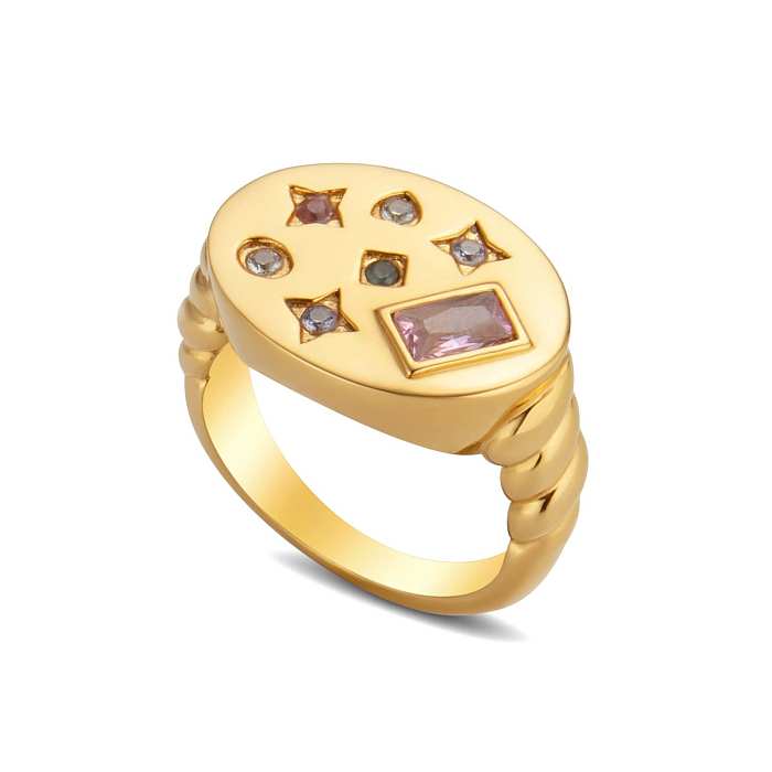 Anéis banhados a ouro 18K de zircão com revestimento de cobre estrela exagerada hip-hop