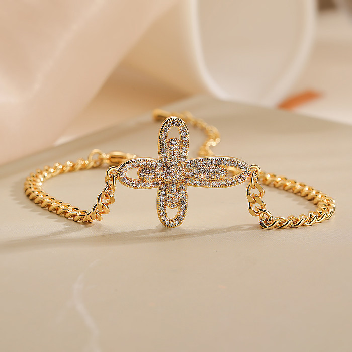 Simple Style Commute Cross Copper Plating Inlay Zircon 18K Gold Plated Bracelets