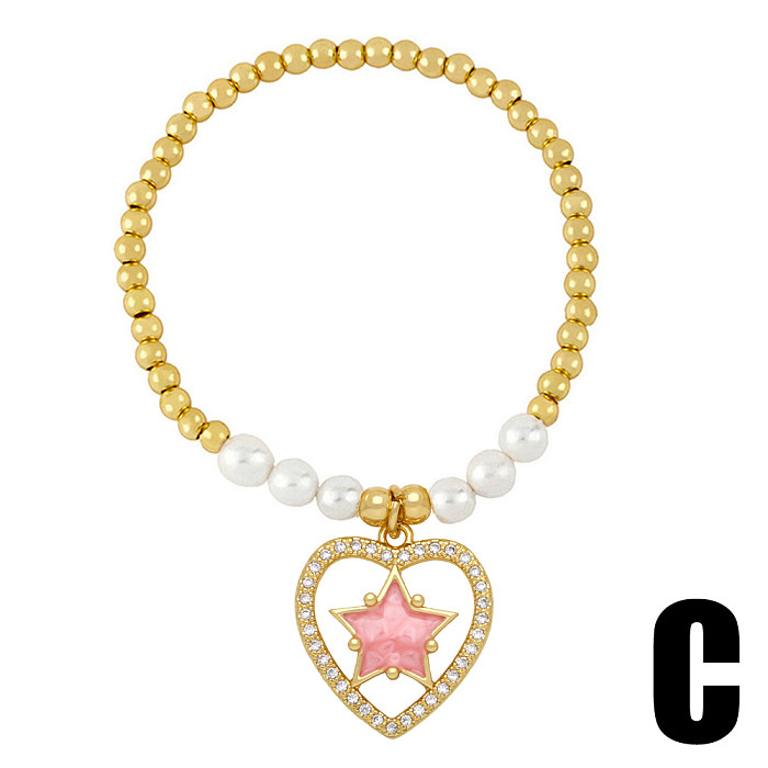 Modern Style Pentagram Heart Shape Copper Zircon Bracelets In Bulk