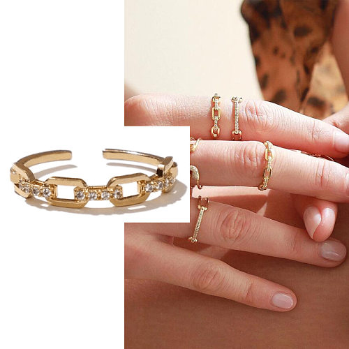 Lady U Shape Copper Plating Inlay Artificial Gemstones Open Rings