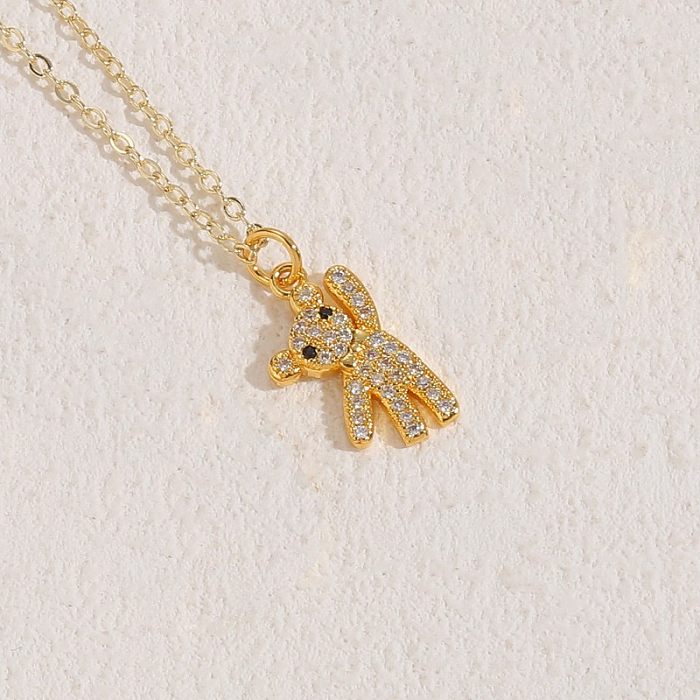Elegant Classic Style Bear Copper 14K Gold Plated Zircon Necklace In Bulk