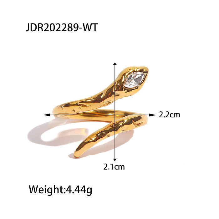 Offener Ring mit modischer Schlangen-Edelstahlbeschichtung und Inlay aus künstlichem Diamant, 1 Stück
