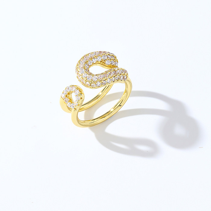 Anéis abertos elegantes do zircão do embutimento do chapeamento de cobre geométrico de Streetwear