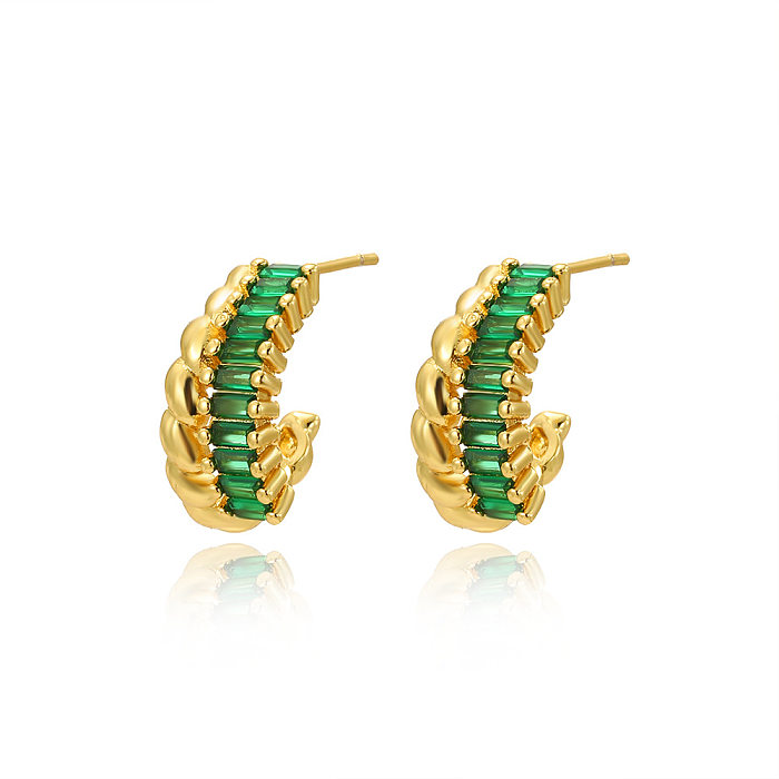 1 Pair IG Style Simple Style C Shape Plating Inlay Copper Zircon 18K Gold Plated Ear Studs