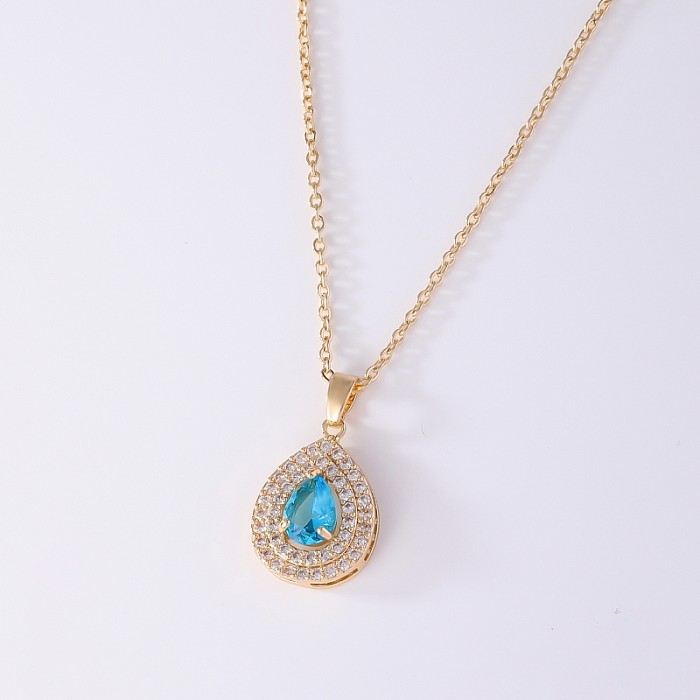 Retro Simple Style Water Droplets Copper Zircon Necklace Pendant In Bulk