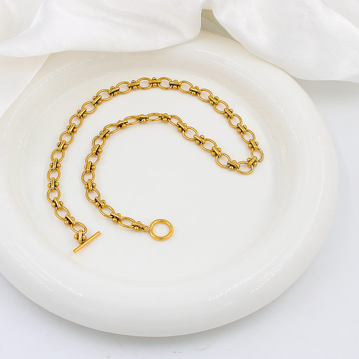 Estilo simples estilo coreano cor sólida chapeamento de aço inoxidável 18K banhado a ouro pulseiras colar