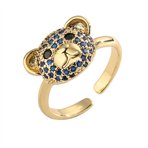 Luxurious Bear Copper Plating Inlay Zircon Gold Plated Open Rings