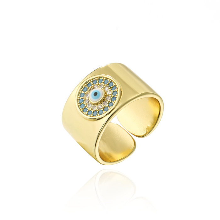 Aogu cross-border novo 18k banhado a ouro cobre micro-incrustado ornamento 11mm aberto amplo anel de olho do diabo para mulheres