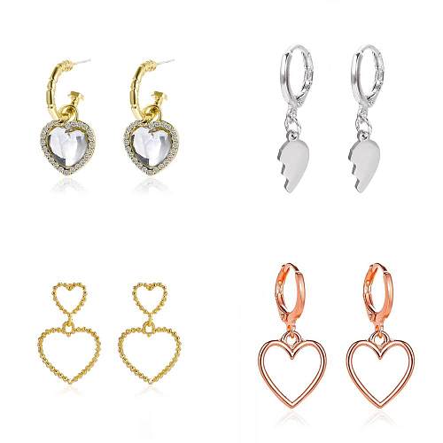 Fashion Heart Shape Copper Inlay Zircon Drop Earrings 1 Pair
