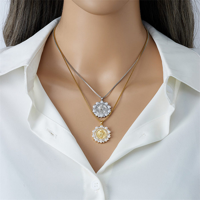 Collier avec pendentif en titane, acier, cuivre, perles artificielles, Zircon, en vrac, pour dame