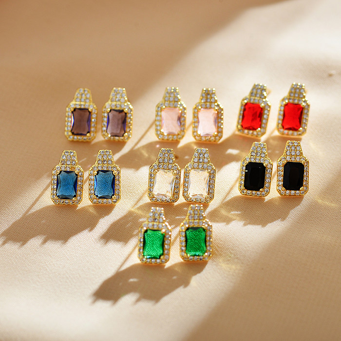 1 Pair Streetwear Rectangle Inlay Copper Zircon Ear Studs