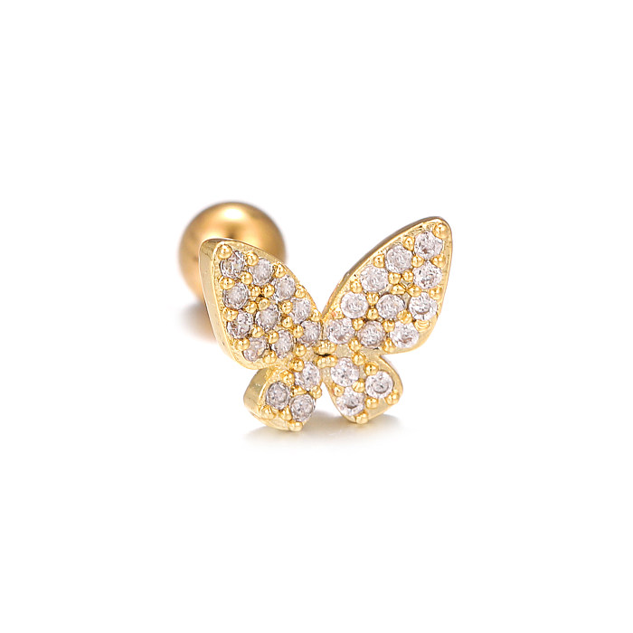 1 Piece Simple Style Flower Plating Inlay Brass Zircon 18K Gold Plated White Gold Plated Ear Studs