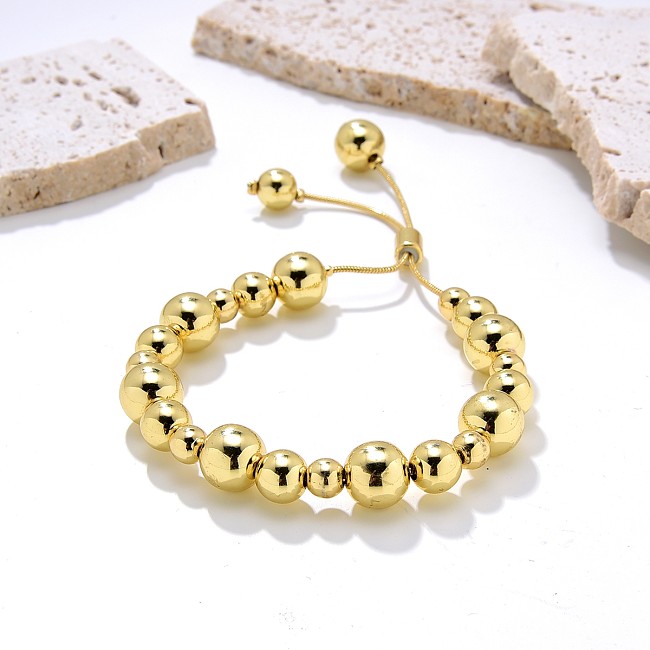 Retro Simple Style Round Copper Beaded Plating Gold Plated Bracelets