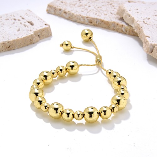 Bracelets plaqués or de placage de perles de cuivre rondes de style simple rétro