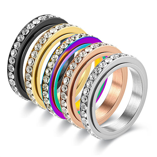 1 Piece Fashion Geometric Titanium Steel Plating Inlay Artificial Rhinestones Rings