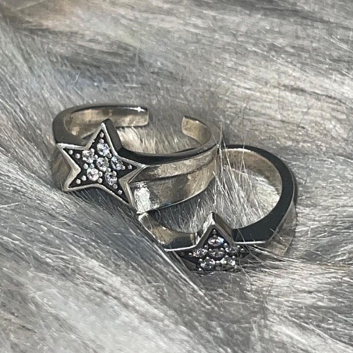 Streetwear Star Copper Inlay Artificial Diamond Open Ring